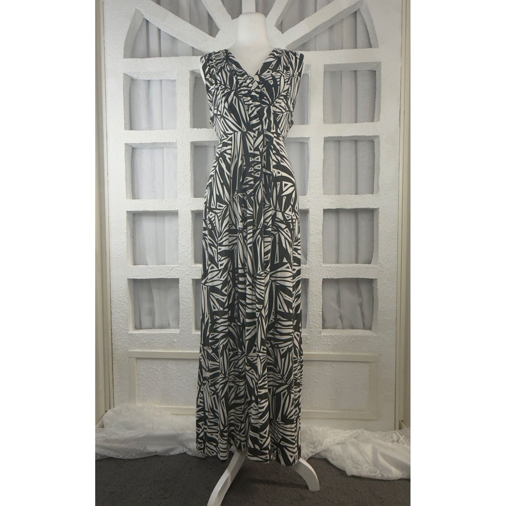 Mario Serrani Italy Green White Palm Geometric Maxi Dress Sleeveless L - Picture 2 of 10